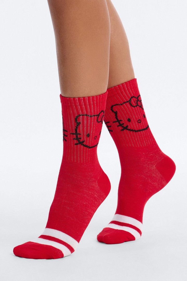 Hello Kitty Red Heart 3 Pack Crew Socks - Red/combo
