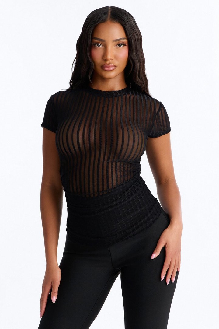 Myrah Short Sleeve Mesh Top - Black