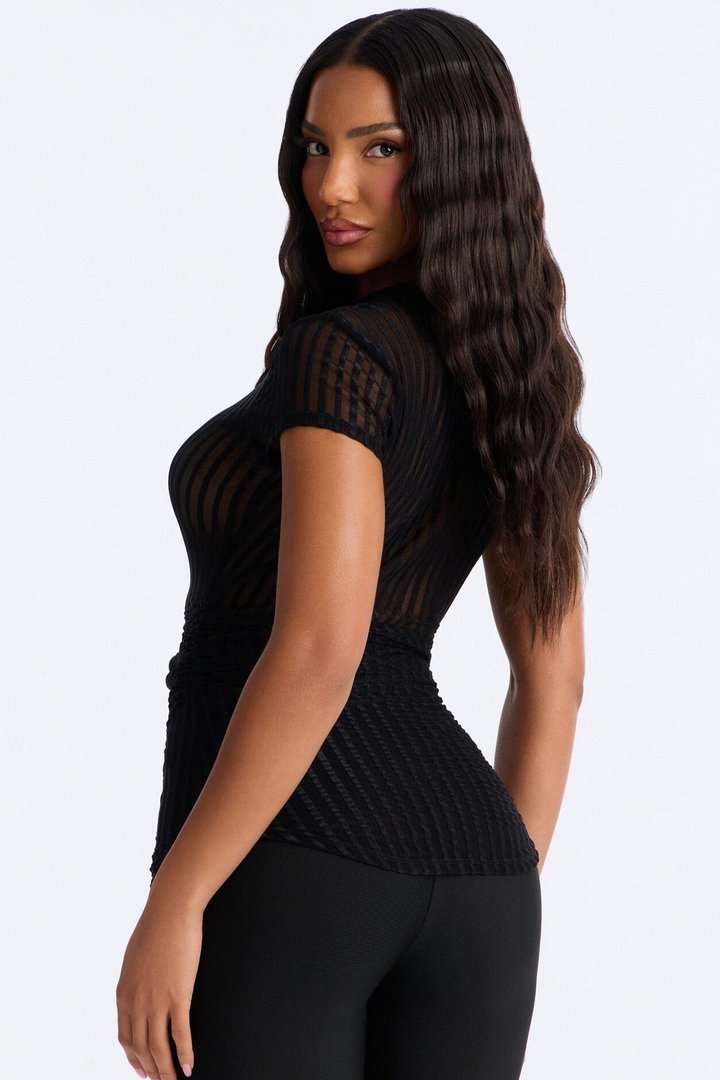 Myrah Short Sleeve Mesh Top - Black