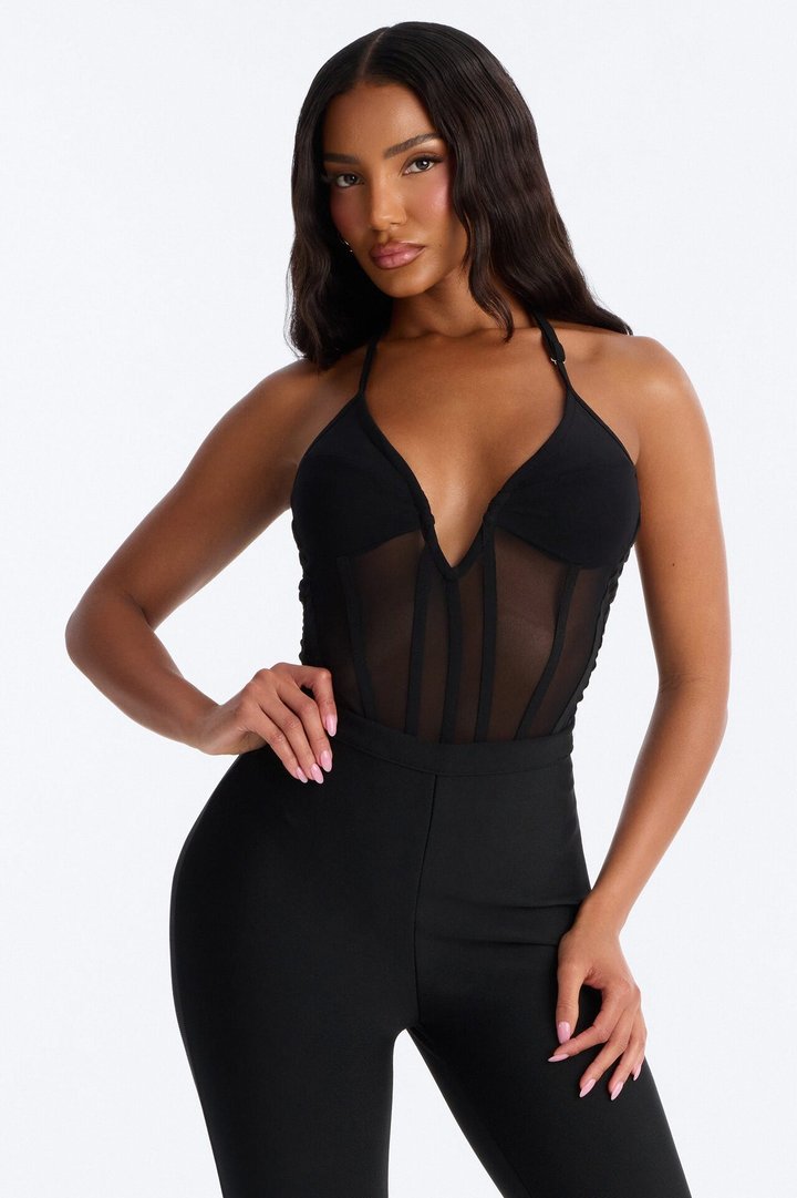 Take Me There Mesh Halter Bodysuit - Black