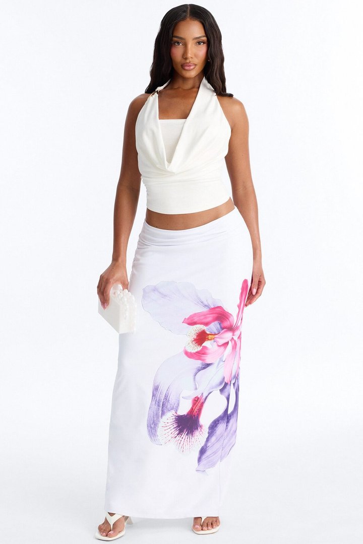 Aurielle Floral Slit Maxi Skirt - White/combo