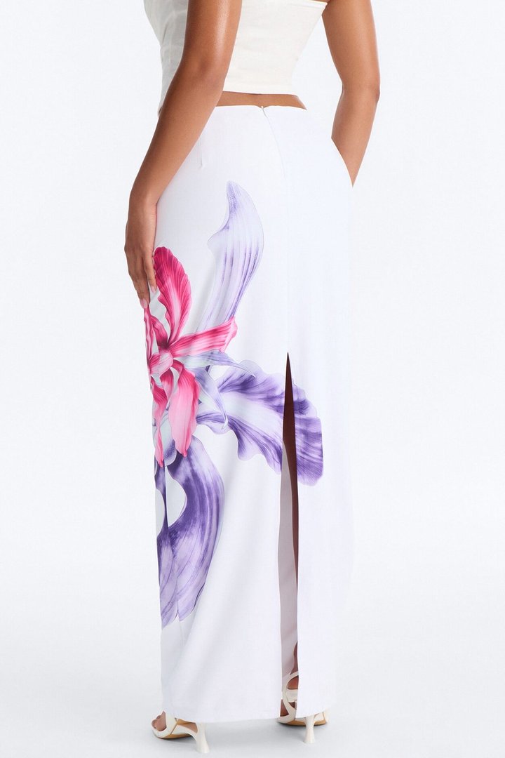 Aurielle Floral Slit Maxi Skirt - White/combo