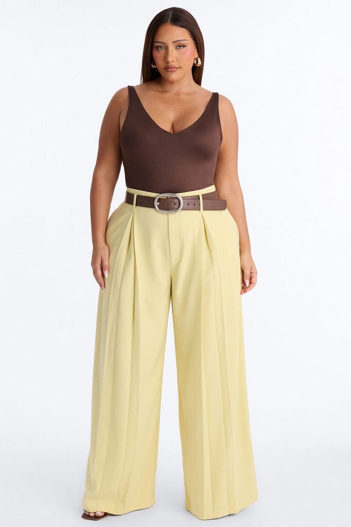 Bellina Belted Wide Leg Trouser - Butter Yellow