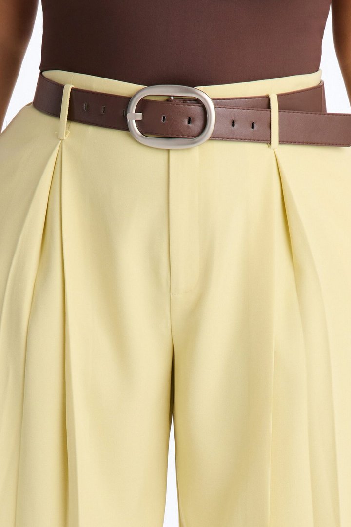 Bellina Belted Wide Leg Trouser - Butter Yellow