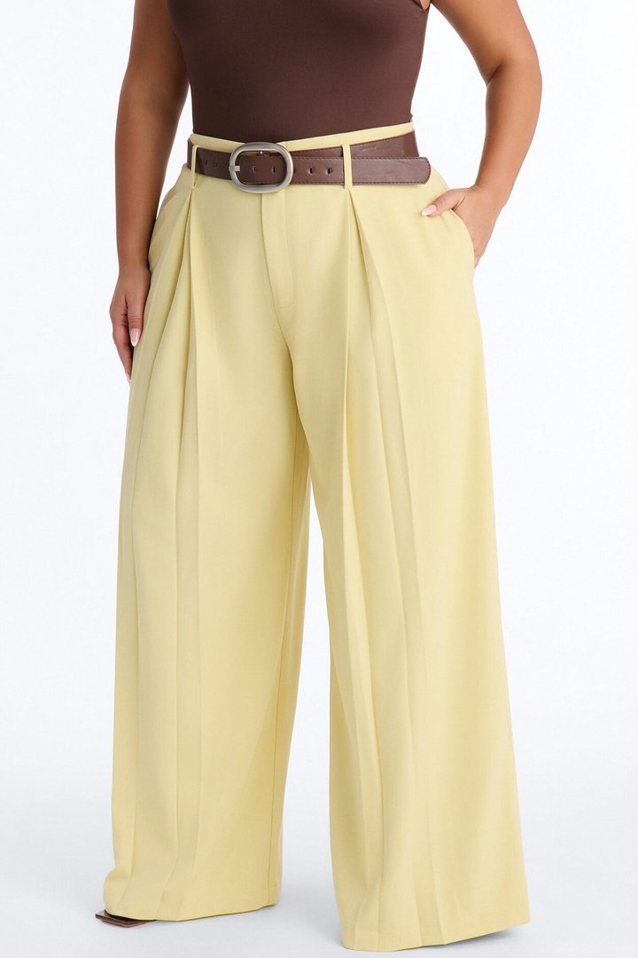 Bellina Belted Wide Leg Trouser - Butter Yellow