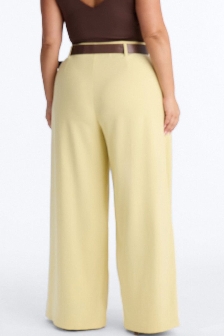 Bellina Belted Wide Leg Trouser - Butter Yellow