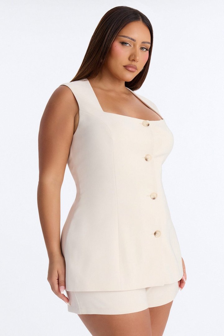 Janet Sleeveless Romper - Beige