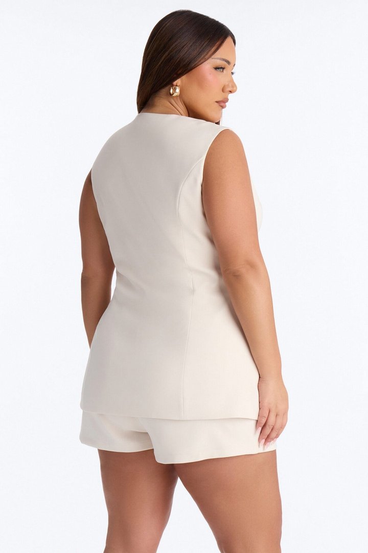 Janet Sleeveless Romper - Beige