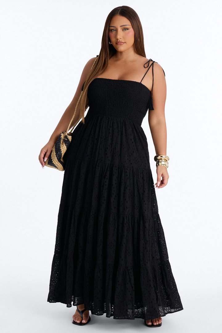Keep It Casual Eyelet Maxi Dress - Black