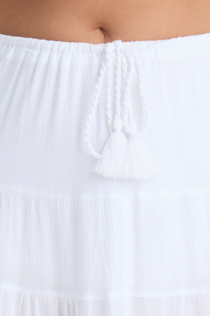 Summer Haze Tiered Rope Tie Waist Maxi Skirt - White