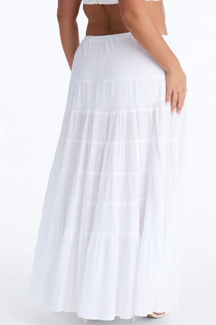 Summer Haze Tiered Rope Tie Waist Maxi Skirt - White