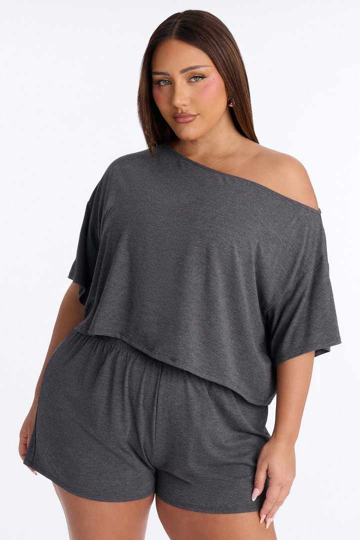 Bailey Off Shoulder Short Set - Charcoal