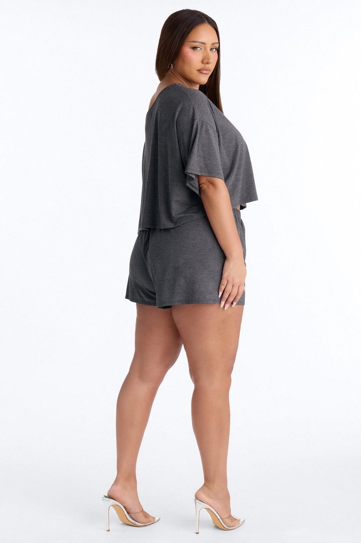 Bailey Off Shoulder Short Set - Charcoal