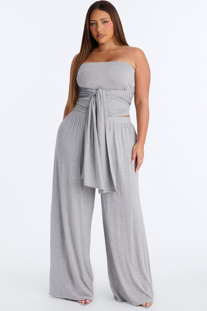 Gigi Tie Front Pant Set - Heather Grey