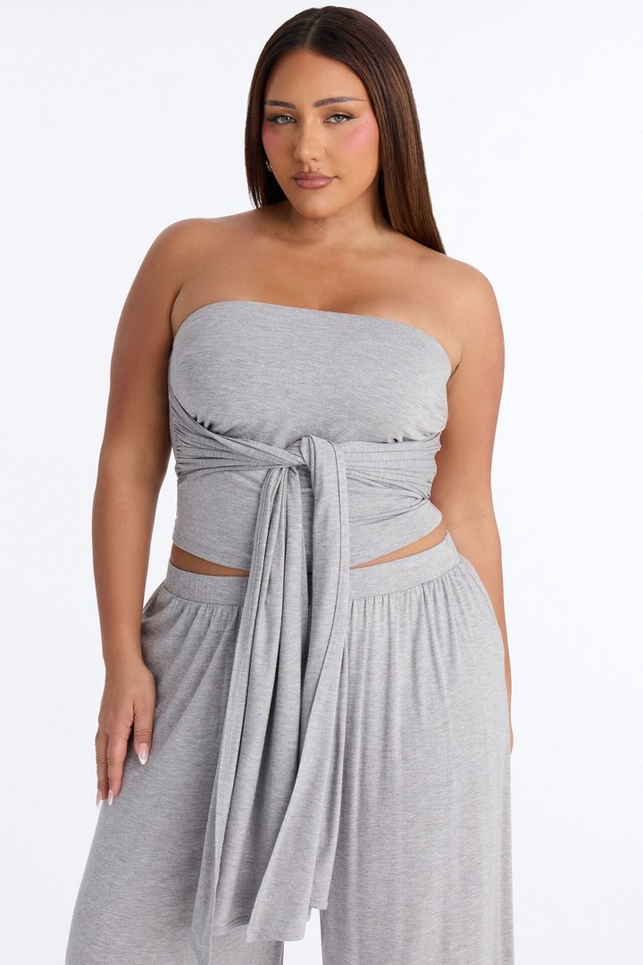 Gigi Tie Front Pant Set - Heather Grey