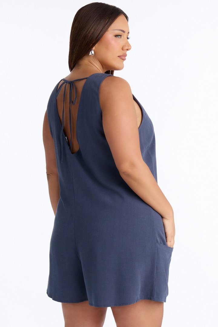 Karli Linen Sleeveless Romper - Navy