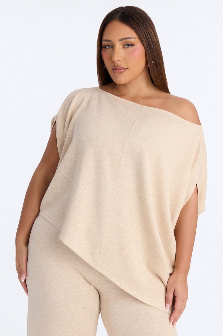 Alina One Shoulder Scuba Pant Set - Oatmeal