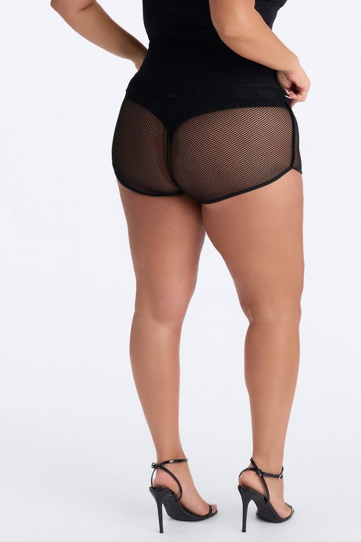 Hot Shot Shimmer Fishnet Micro Dolphin Short - Black