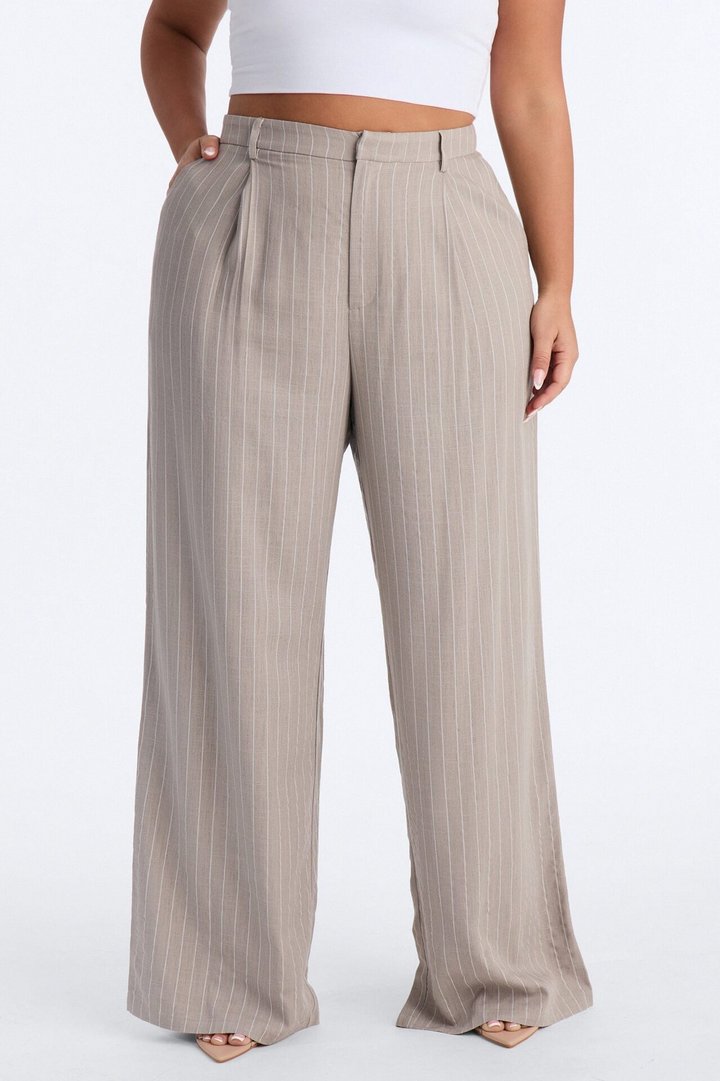 Brittany High Waisted Pleated Wide Leg Trouser - Stone