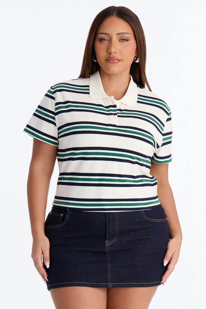Country Club Striped Short Sleeve Polo Top - Green/combo