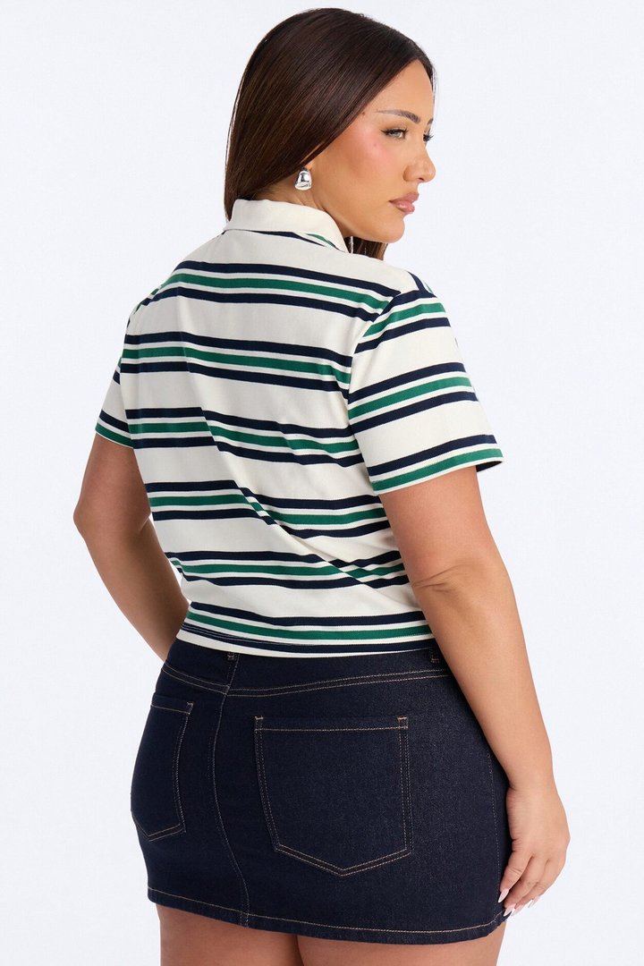 Country Club Striped Short Sleeve Polo Top - Green/combo