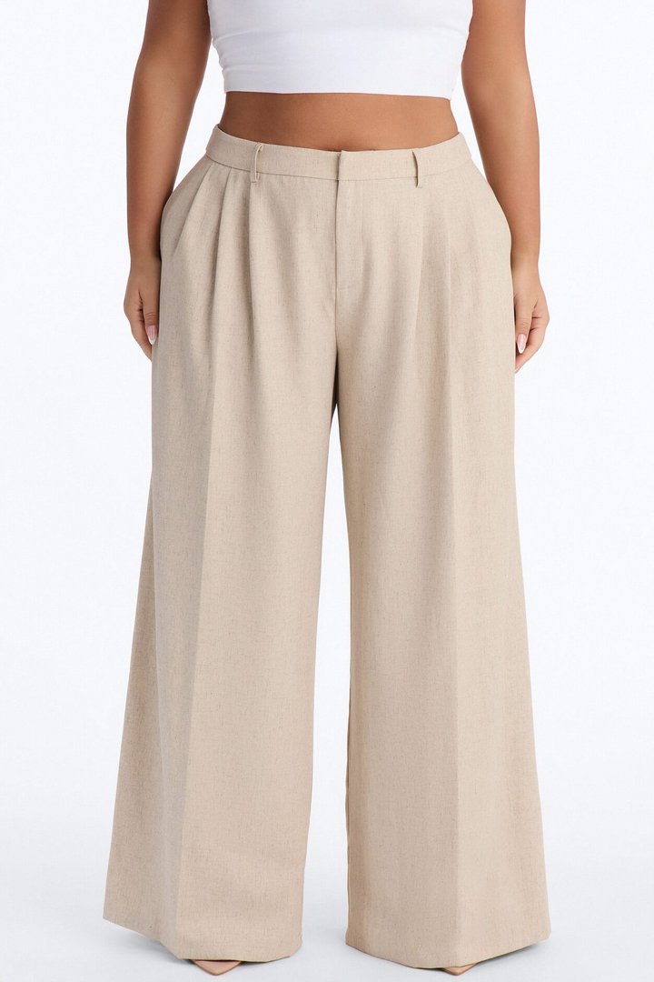 Miranda Wide Leg Pleated Trouser - Natural