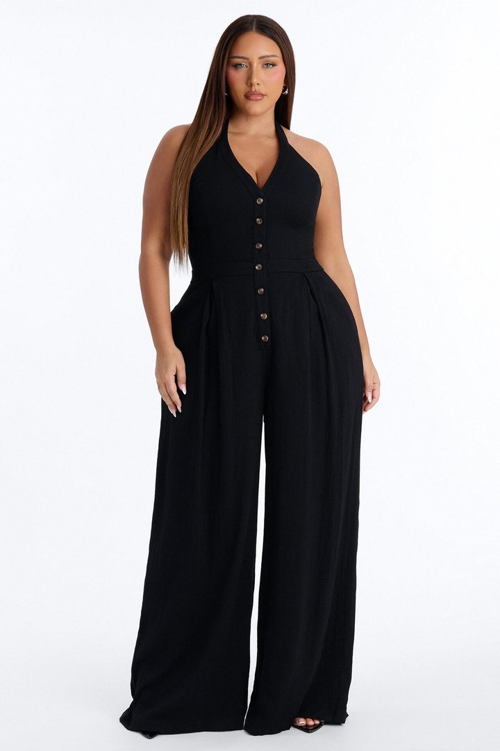 Liana Linen Halter Jumpsuit - Black