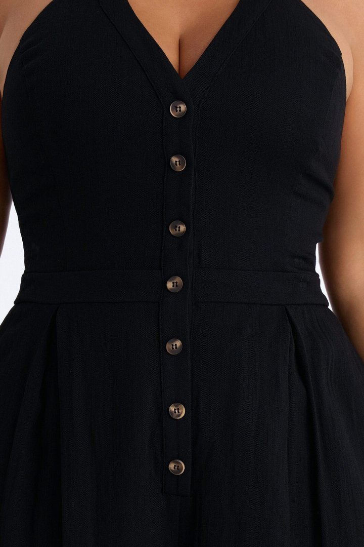 Liana Linen Halter Jumpsuit - Black