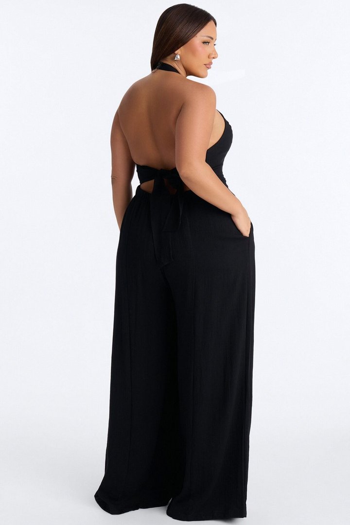 Liana Linen Halter Jumpsuit - Black