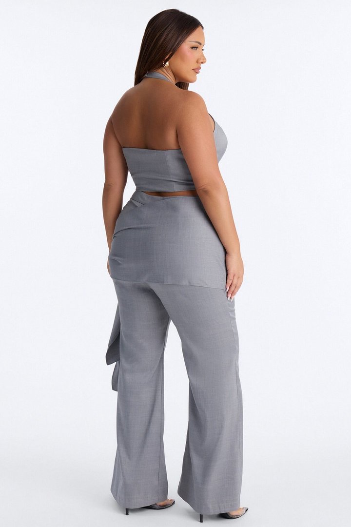 Lennon Asymmetrical Wrap Trouser Set - Grey