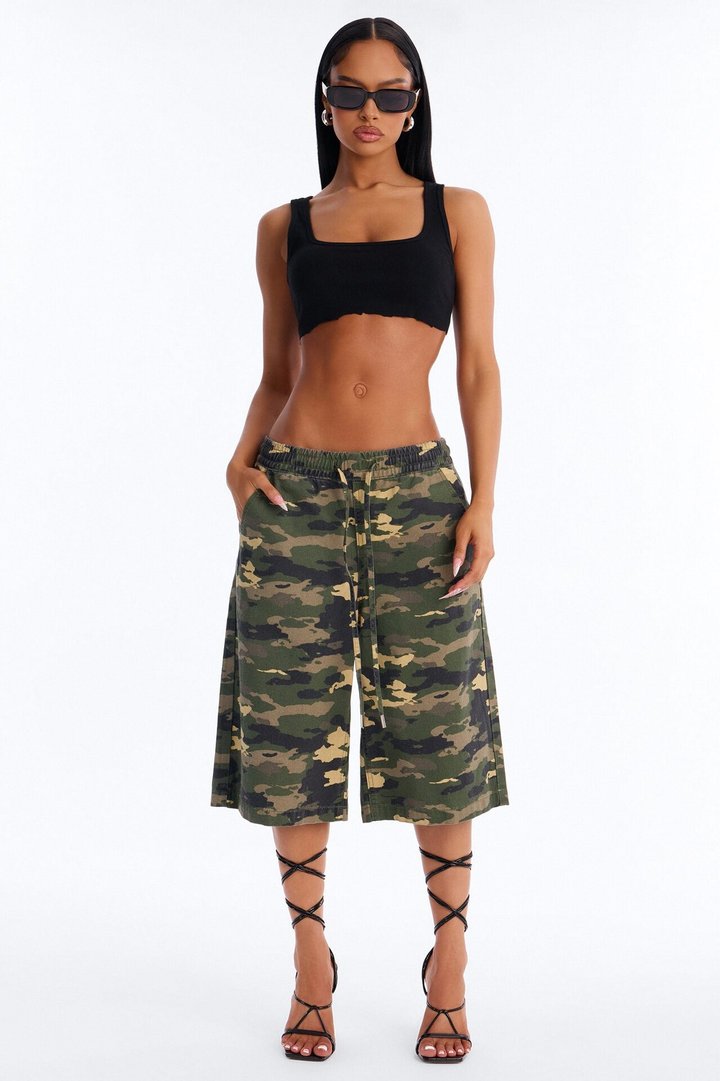 Out Of Sight Tie Waist Denim Jorts - Camouflage