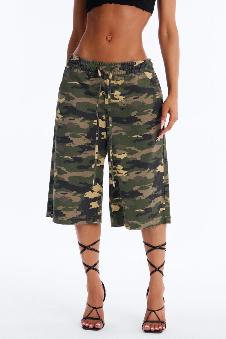 Out Of Sight Tie Waist Denim Jorts - Camouflage