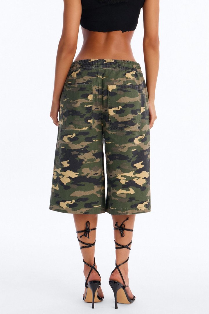 Out Of Sight Tie Waist Denim Jorts - Camouflage
