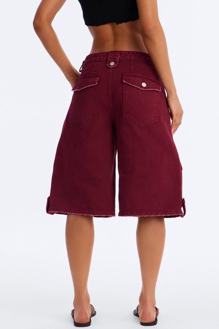 Keepsake Crossover Denim Jorts - Burgundy