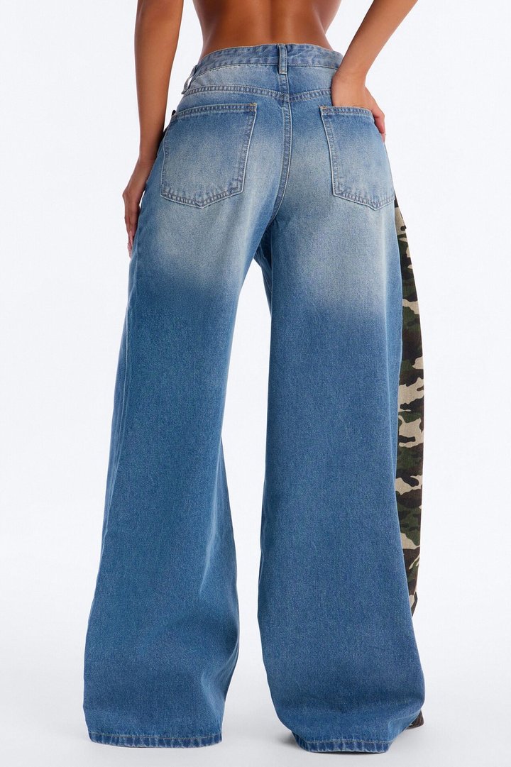 Can't Miss Me Camo Wrap Wide Leg Jeans - Medium Wash
