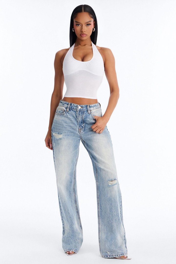 Hailey Everyday Ruched Bust Halter Top - White