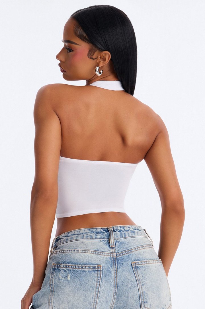Hailey Everyday Ruched Bust Halter Top - White