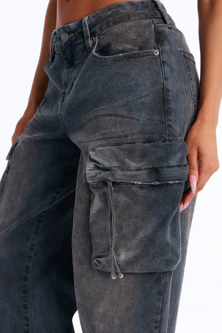 Gridlock Low Waist Barrel Leg Jeans - Blue Wash