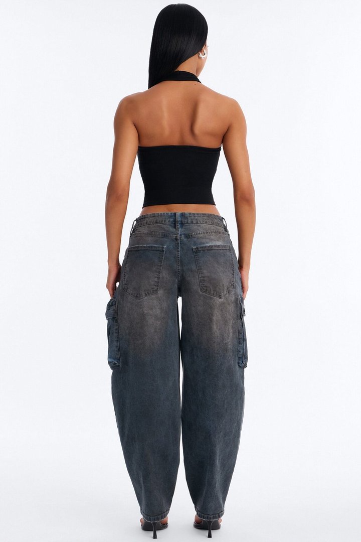 Gridlock Low Waist Barrel Leg Jeans - Blue Wash