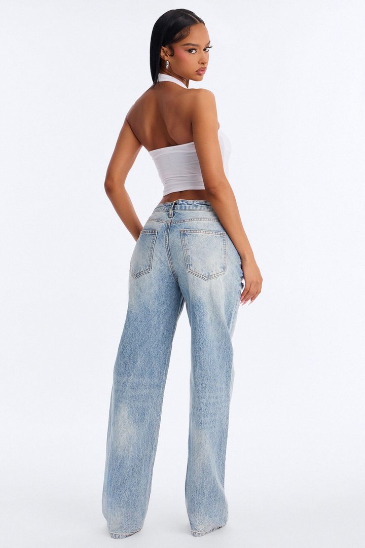 Feeling A Way Ripped Straight Leg Jeans - Light Wash