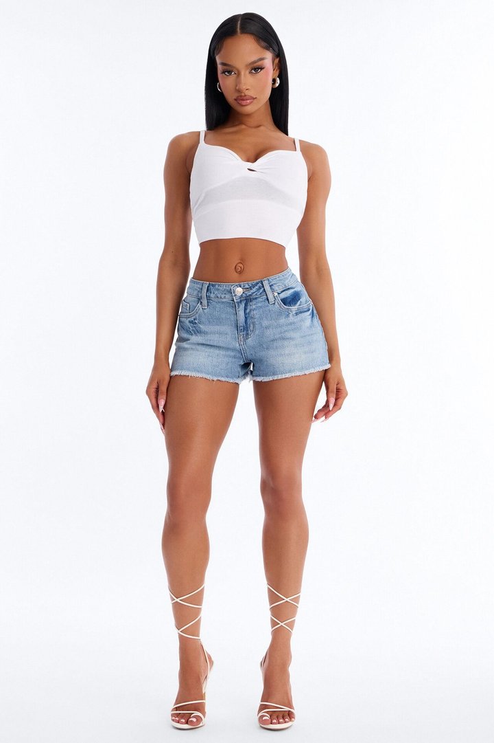 Places To Be Cut Off Stretch Denim Shorts - Medium Wash