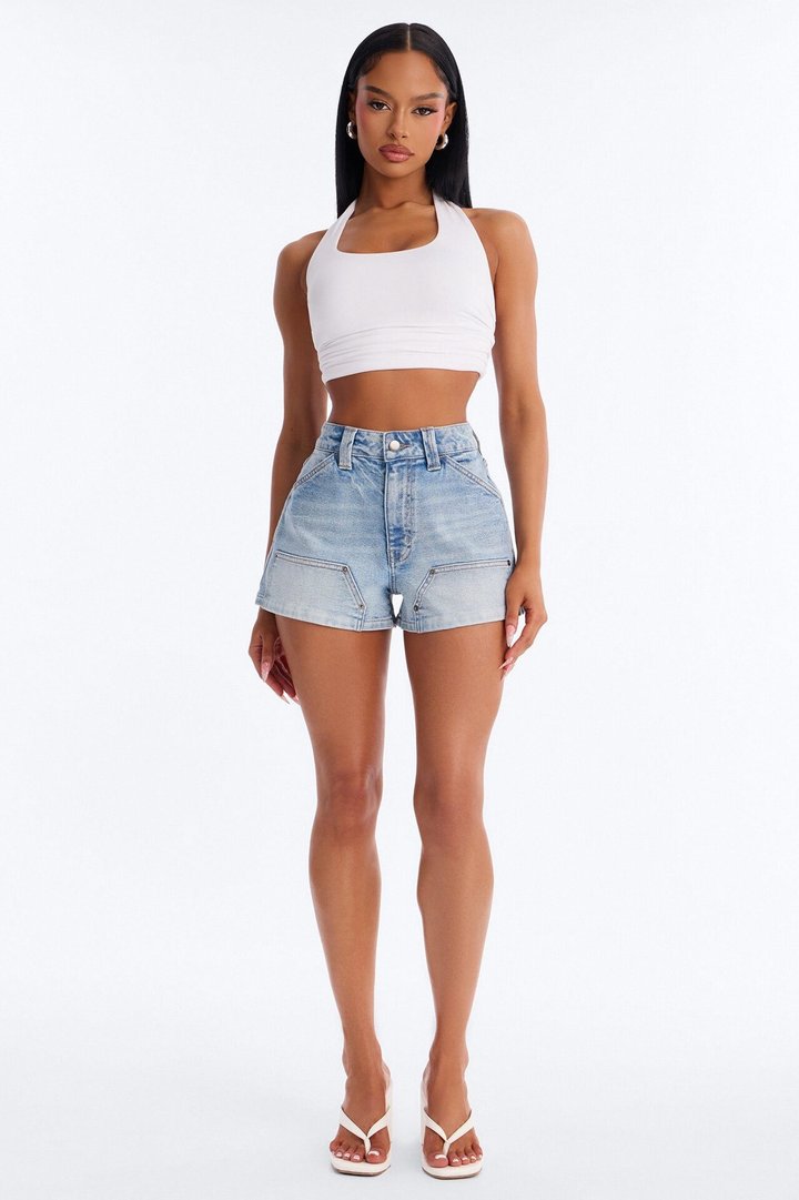 On The Job Utility Denim Shorts - Medium Wash