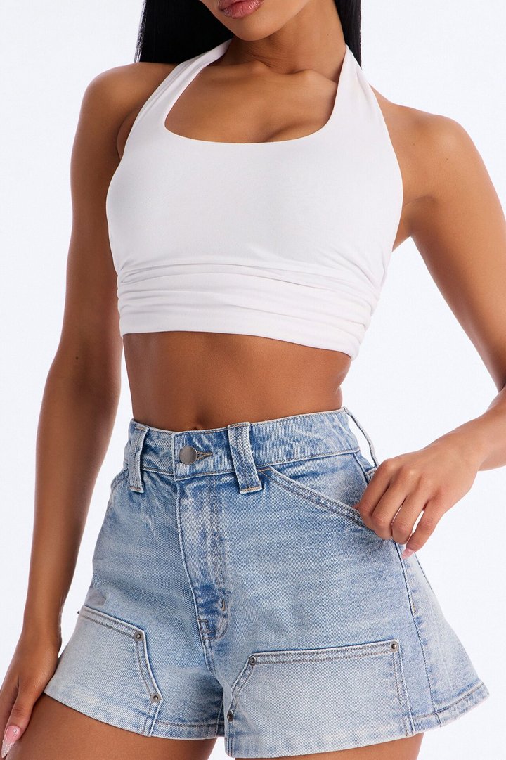 On The Job Utility Denim Shorts - Medium Wash
