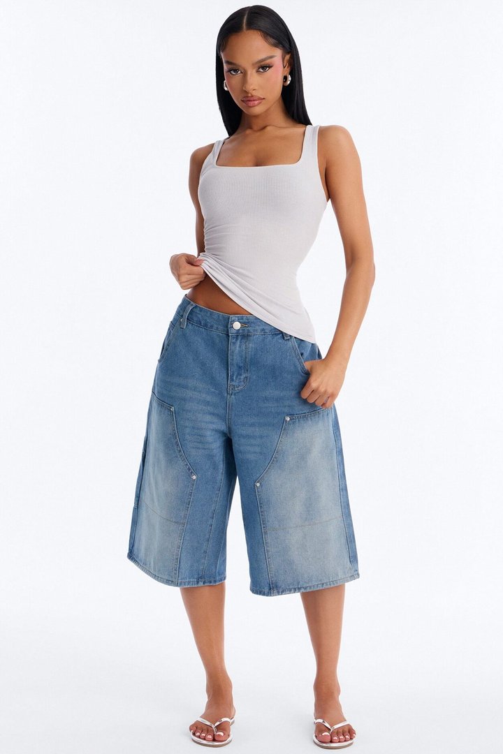 Madison Basic Square Neck Tank Top - Light Grey