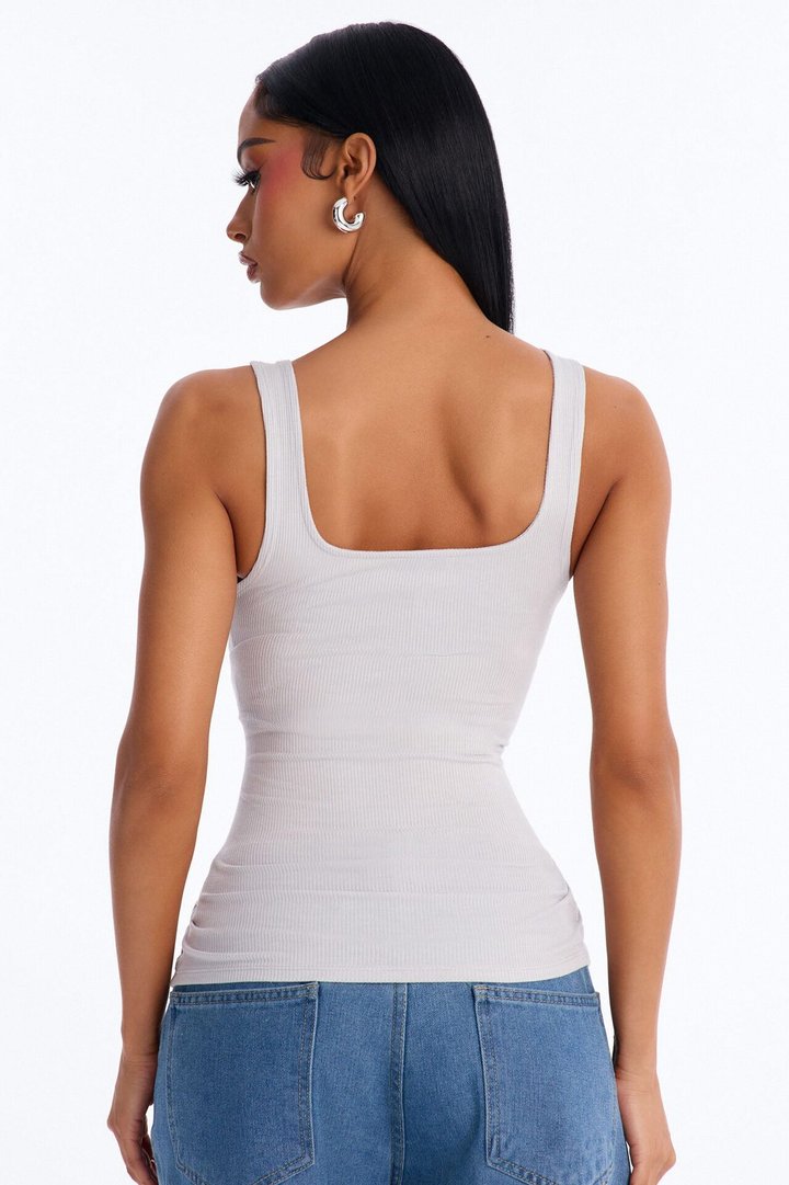 Madison Basic Square Neck Tank Top - Light Grey