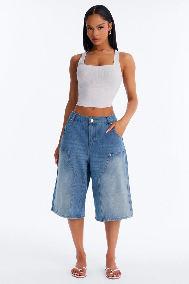 Above Average Utility Denim Jorts - Medium Wash