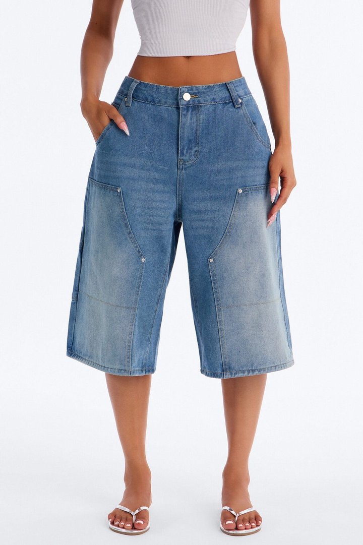 Above Average Utility Denim Jorts - Medium Wash