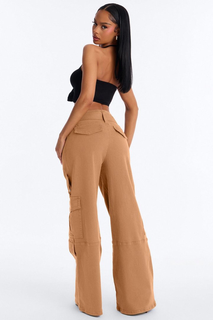 Natalia High Rise Cargo Belted Wide Leg Pant 33″ - Terracotta