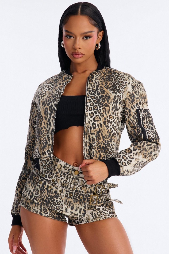 So Savage Denim Bomber Jacket - Brown/combo