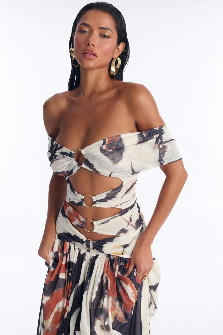 Island Glow Cut Out Maxi Dress - Rust/combo